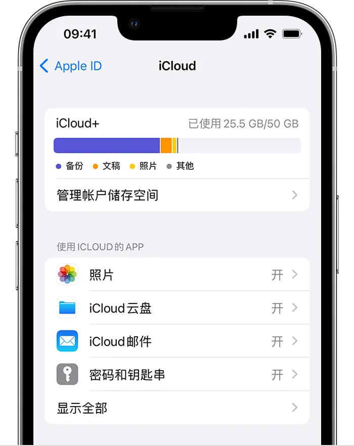 选取要在 iPhone 上与 iCloud 配合使用的 App